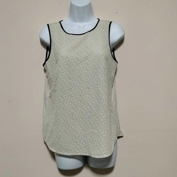 LOFT Size XSmall Bone Black Trim Sleeveless Lined Blouse Top - Picture 1 of 8